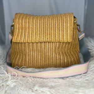Eric Javits Straw Woven Tan Flap Crossbody Bag